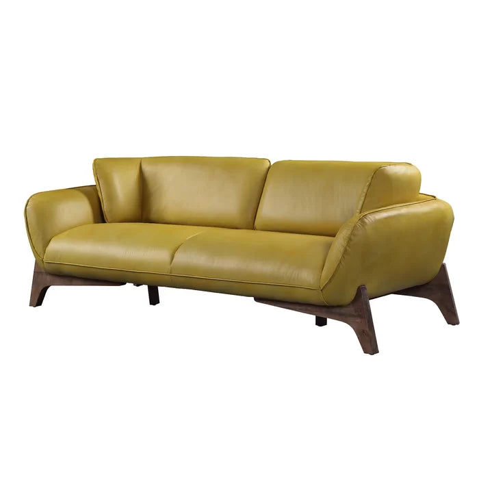 Solid Sheesham Wood & Leatherette Round Arm Sofa - Furnishiaa -  -